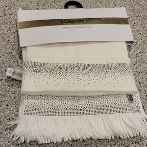 Calvin Klein White Scarf and Hat Set with Silver Accents